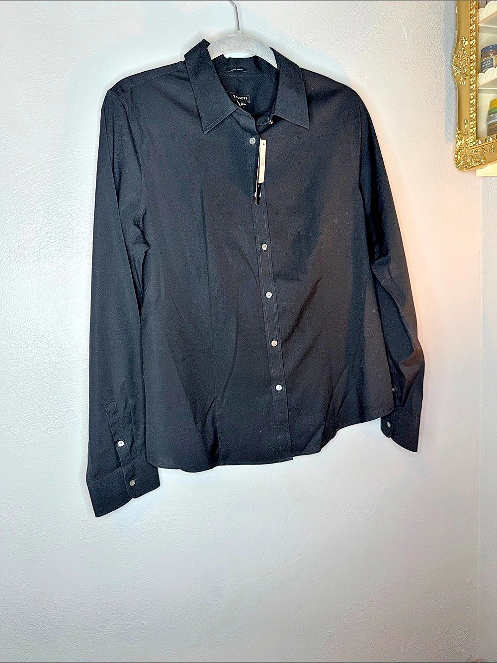 Talbots Wrinkle Resistant Shirt Women's Button Down Black Size 12 NWT